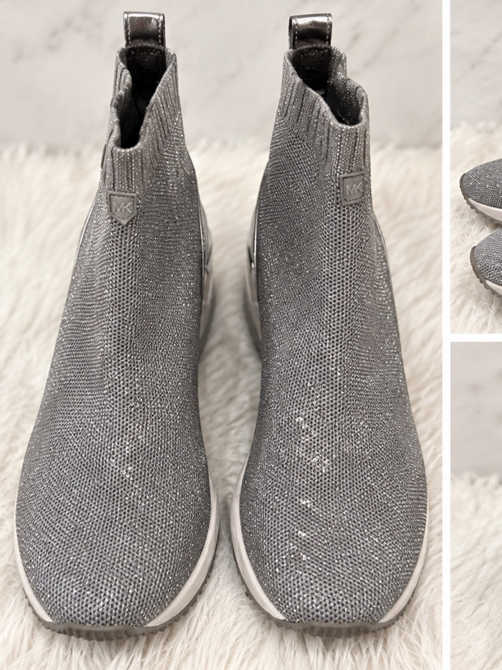 MICHAEL Michael Kors Skyler Bootie Pull On Sock Boots, Silver